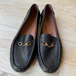 Coach Black Pebbled Leather Loafers with Gold Accents